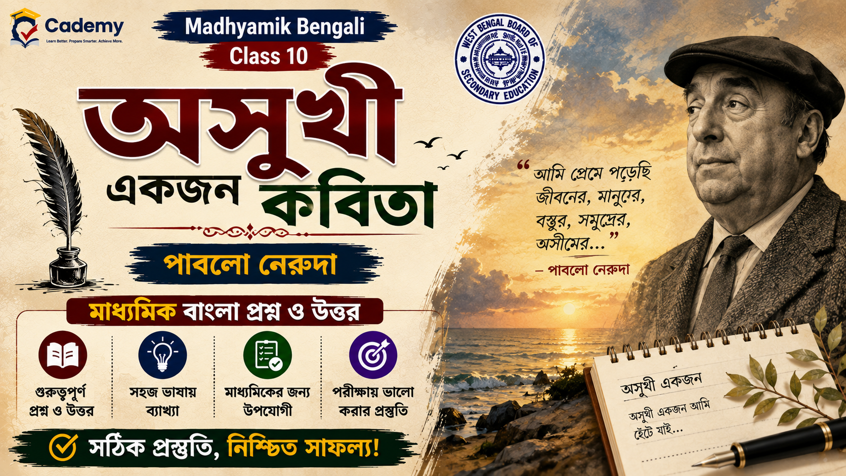 অসুখী একজন কবিতা – মাধ্যমিক বাংলা প্রশ্ন ও উত্তর | পাবলো নেরুদা | Asukhi Ekjon Poem – Pablo Neruda | Madhyamik Bengali Question and Answer