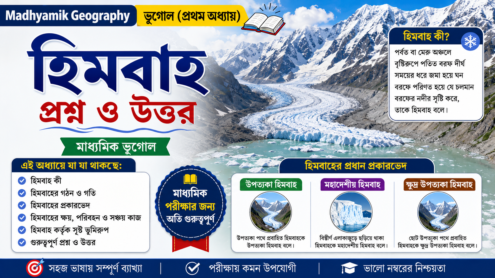 হিমবাহ প্রশ্ন ও উত্তর | Madhyamik Geography Himobaho Question and Answer