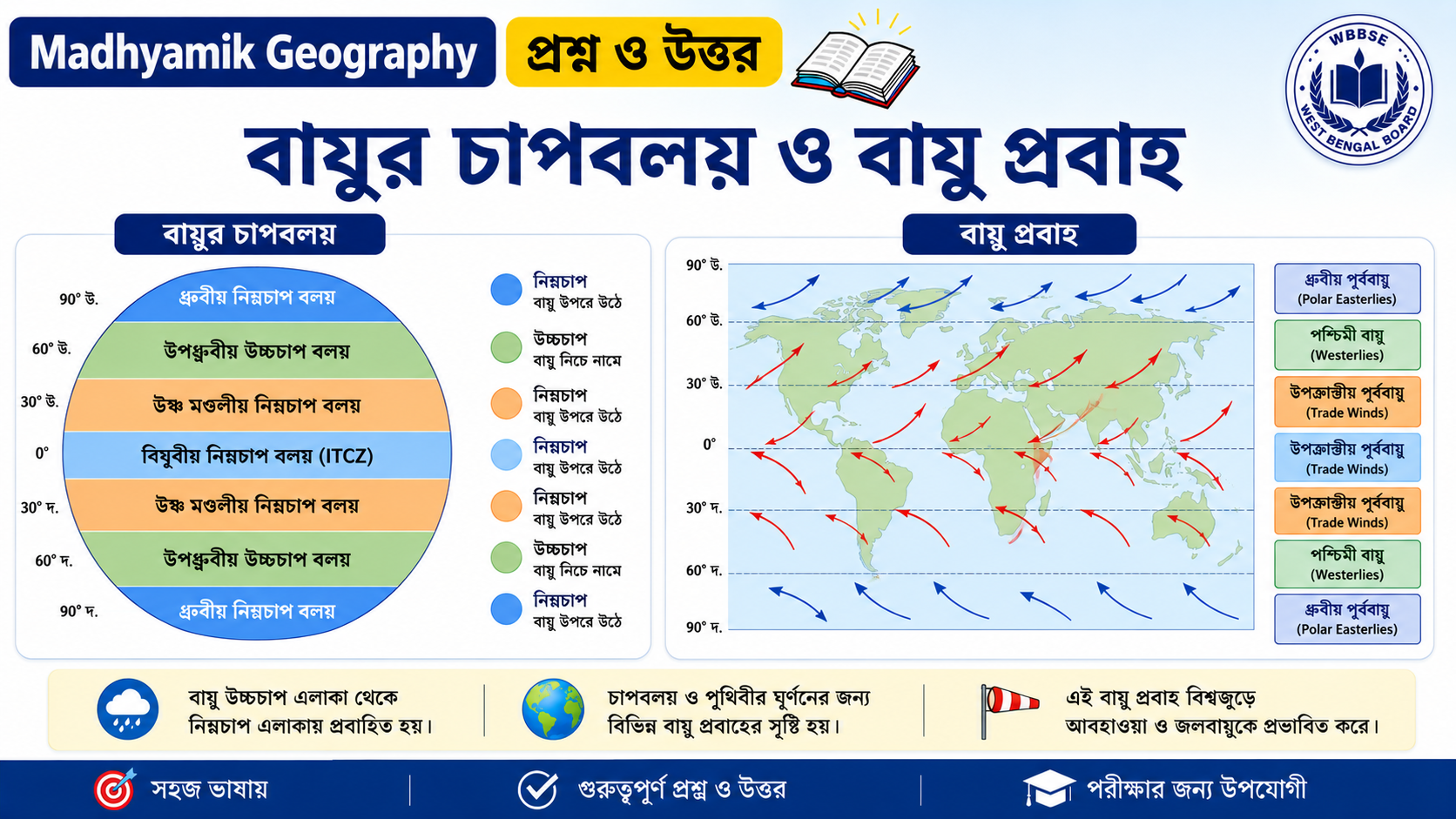 বায়ুর চাপবলয় ও বায়ু প্রবাহ | Bayu Chap Boloy & Bayu Prabha | Madhyamik Geography Question and Answer