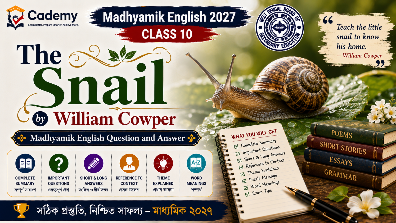 The Snail by William Cowper | Madhyamik English Question and Answer